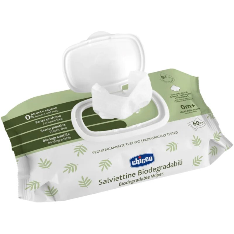 Chicco Biodegradable Baby Wipes otroški nežni vlažni robčki 60 kos