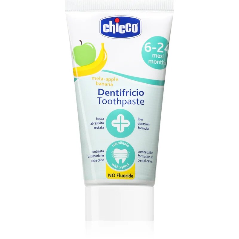 Chicco Fluoride-Free Toothpaste 6-24m zobna pasta brez fluorida za otroke Apple-Banana 50 ml