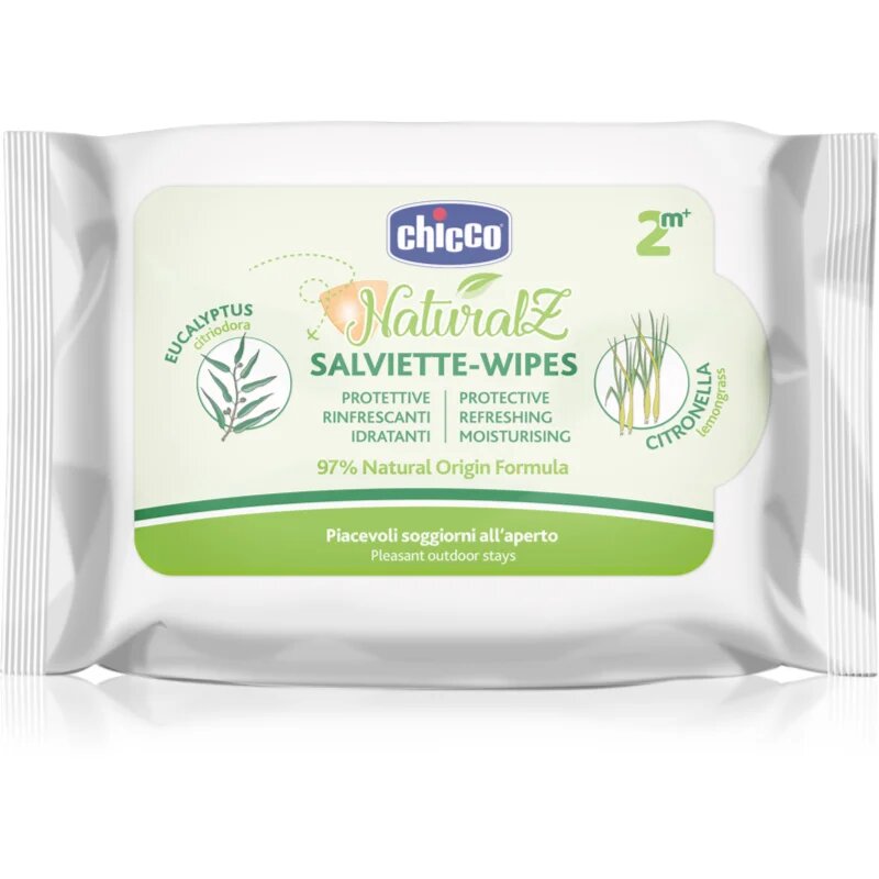 Chicco NaturalZ Protective & Refreshing Wipes robčki proti komarjem 2 m+ 20 kos