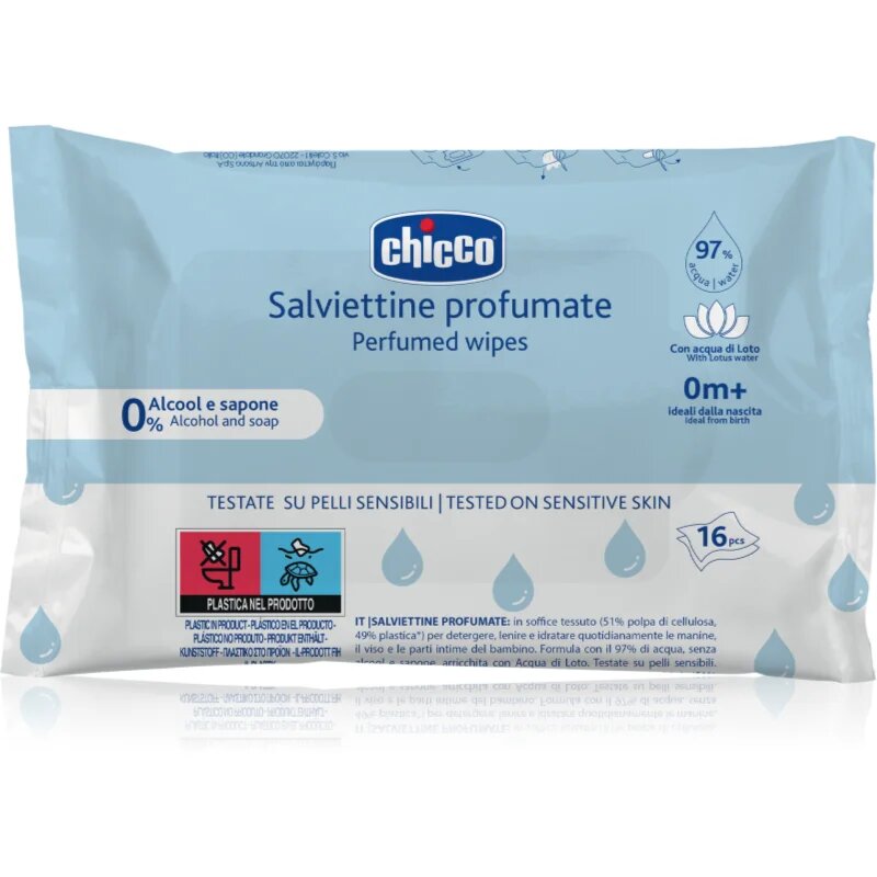Chicco Perfumed Wipes 0m+ vlažni robčki za otroke rahlo odišavljen 16 kos