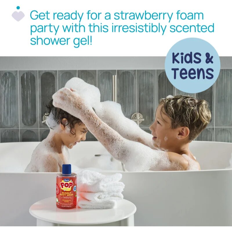 Chicco Pop Bubbly Body Wash gel za prhanje in kopanje za otroke Strawberry Candy 300 ml
