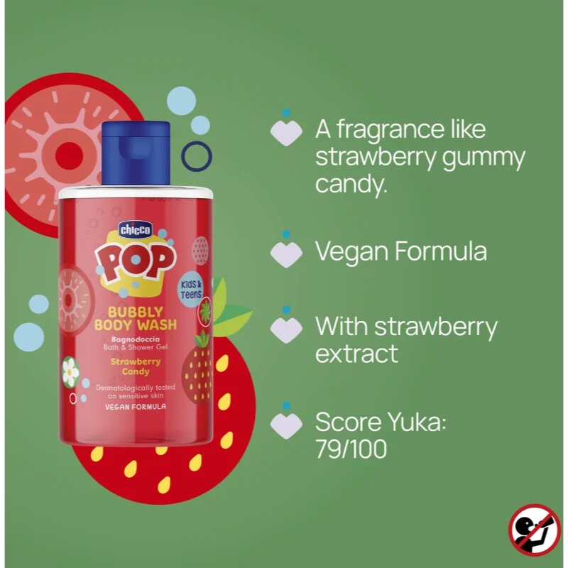 Chicco Pop Bubbly Body Wash gel za prhanje in kopanje za otroke Strawberry Candy 300 ml