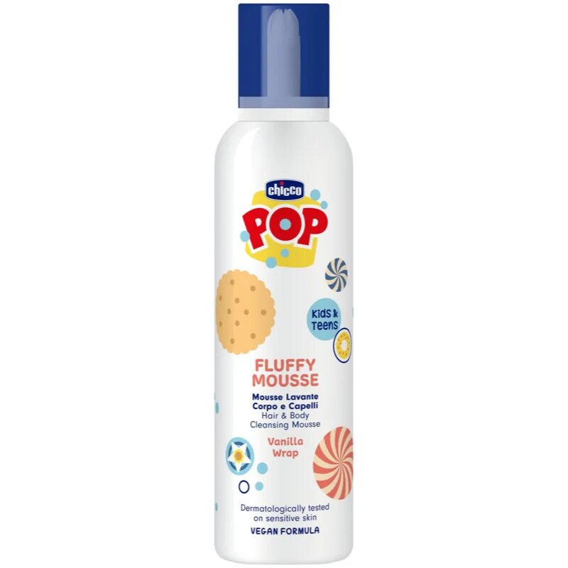 Chicco POP Fluffy Mousse Hair and Body pena za telo in lase Vanilla wrap 200 ml