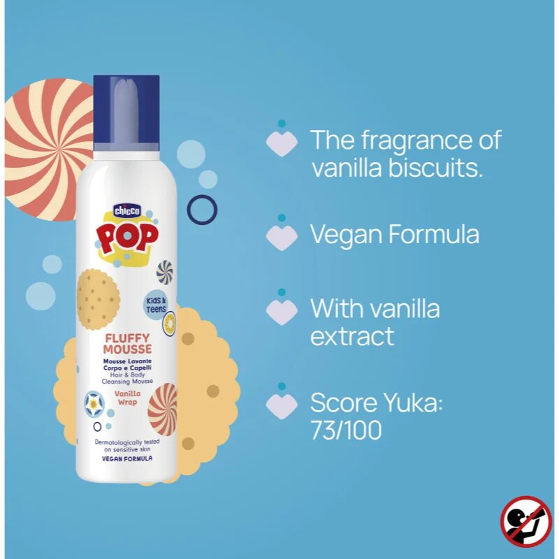 Chicco POP Fluffy Mousse Hair and Body pena za telo in lase Vanilla wrap 200 ml