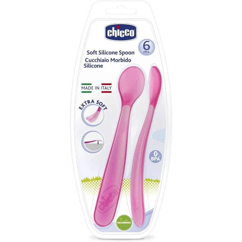 Chicco Soft Silicone žlička 6m+ Pink 2 kos