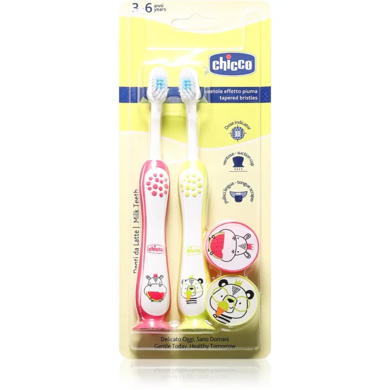 Chicco Toothbrush Set 3-6 y+ zobna ščetka za otroke s prisesko Hippo-Panda