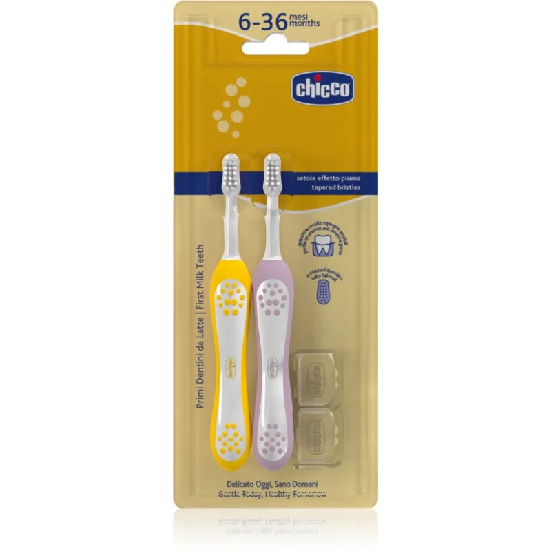 Chicco Toothbrush Set 6-36m zobna ščetka za otroke Lilac-Mustard 6-36m 2 kos