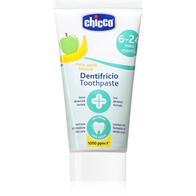 Chicco Toothpaste 6-24m otroška zobna pasta s fluoridom Apple-Banana 50 ml