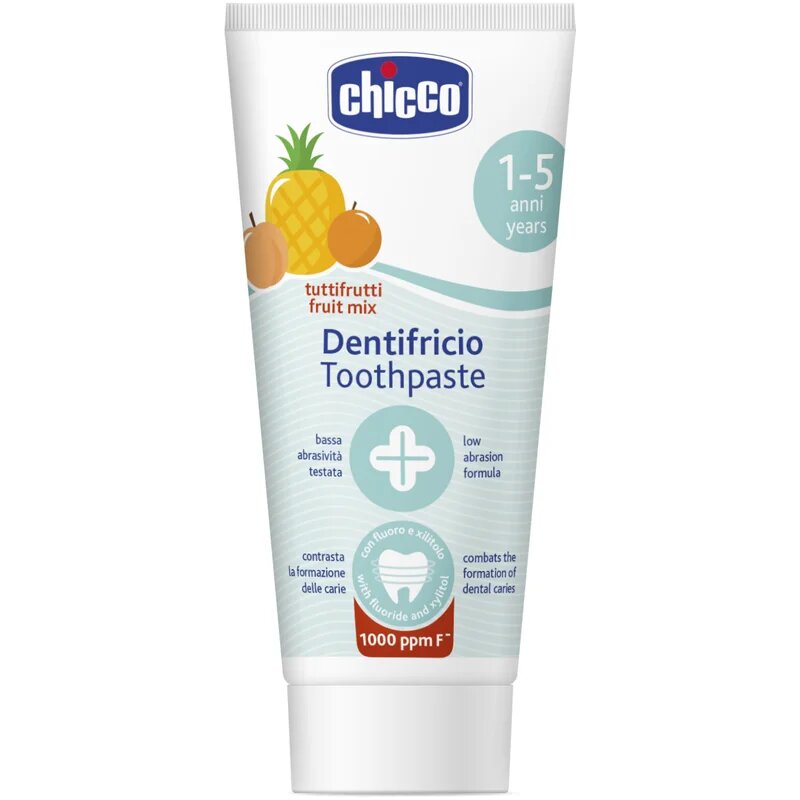 Chicco Toothpaste Fruit Mix otroška zobna pasta s fluoridom 1-5 y 50 ml