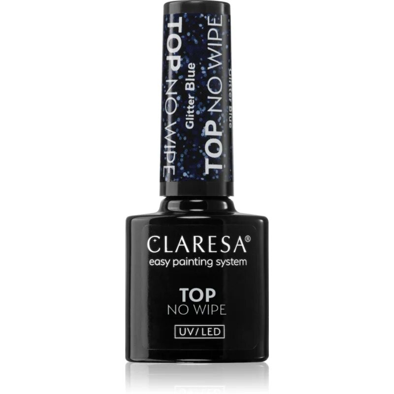 Claresa UV/LED Top Glitter No Wipe gel nadlak za nohte bleščeč odtenek Glitter Blue 5 g