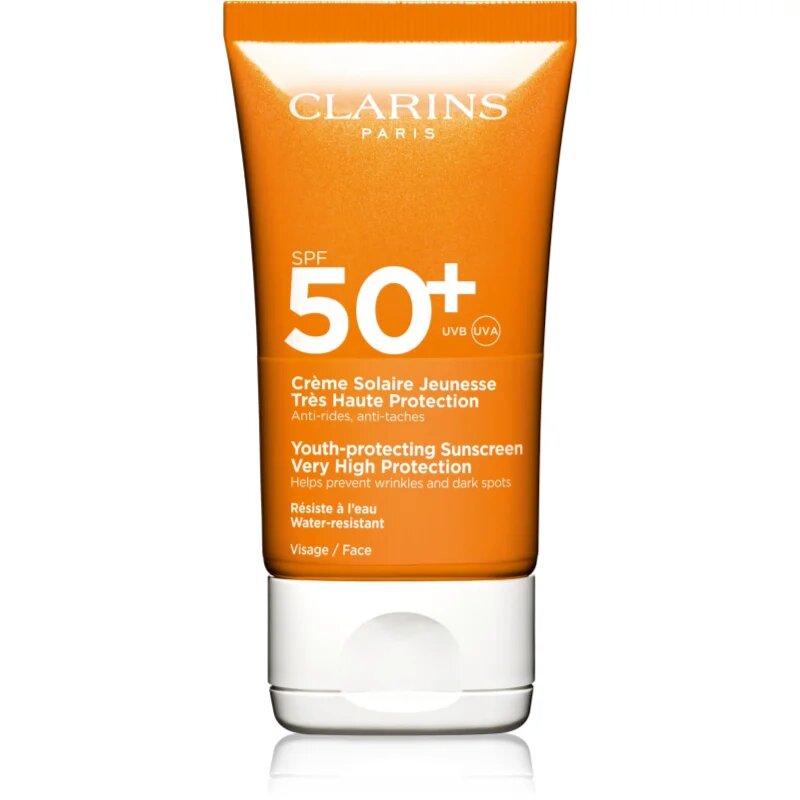Clarins Sun Care Youth-Protecting Sunscreen krema za sončenje za obraz SPF 50+ 50 ml