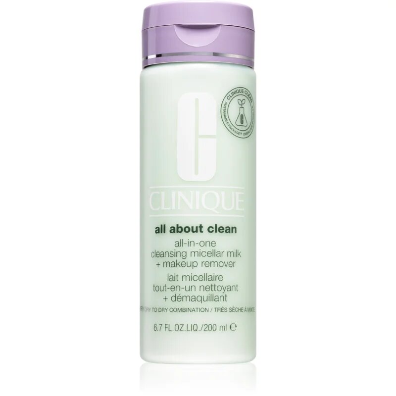 Clinique All About Clean™ All-in-One Cleansing Micellar Milk + Makeup Remover nežno čistilno mleko za suho do zelo suho kožo 200 ml