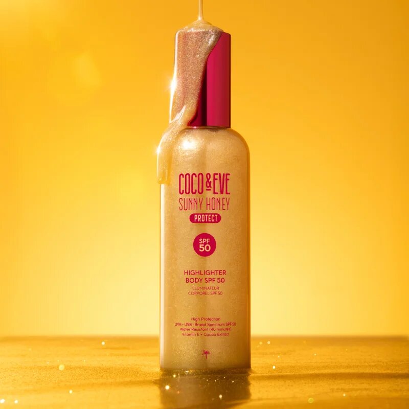 Coco & Eve Sunny Honey Highlighter Body SPF50 zaščitni serum s posvetlitvenim učinkom SPF 50 150 ml