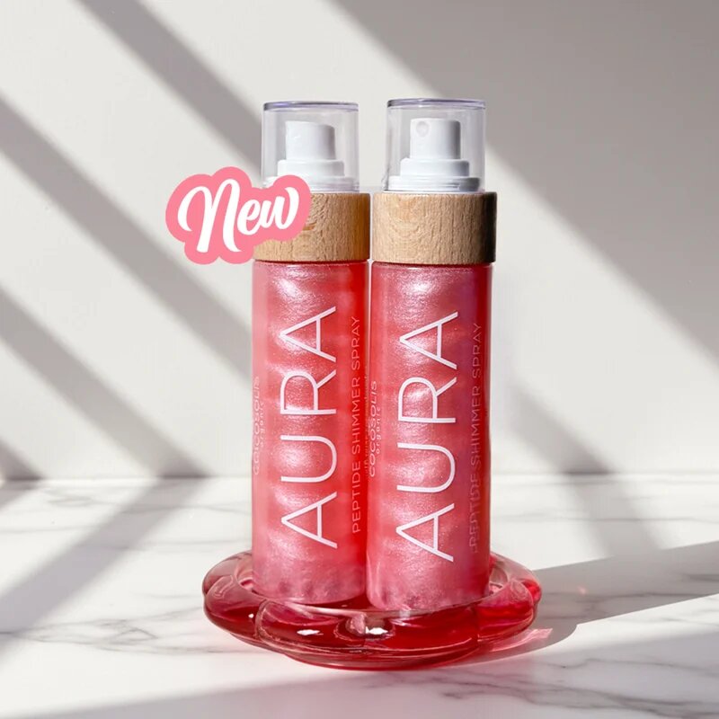 COCOSOLIS AURA Peptide Shimmer Spray vlažilno pršilo s posvetlitvenim učinkom z vonjem Strawberry Cheesecake 100 ml