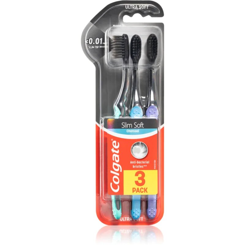 Colgate Slim Soft Active zobne ščetke z aktivnim ogljem soft 3 kos