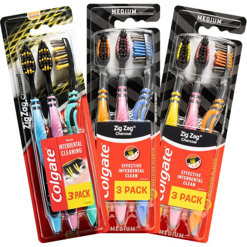 Colgate Zig Zag Charcoal zobne ščetke medium 3 kos