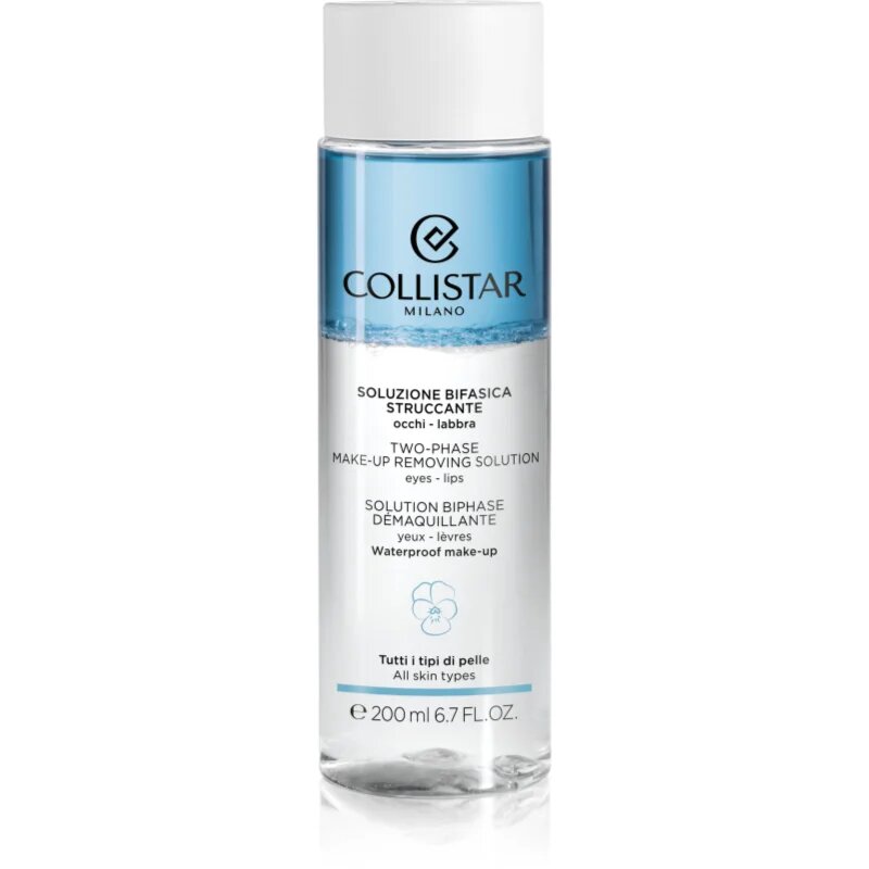 Collistar Cleansing Two-phase Make-up Removing Solution Eyes-Lips dvofazni odstranjevalec vodoodpornih ličil za oči in ustnice 200 ml