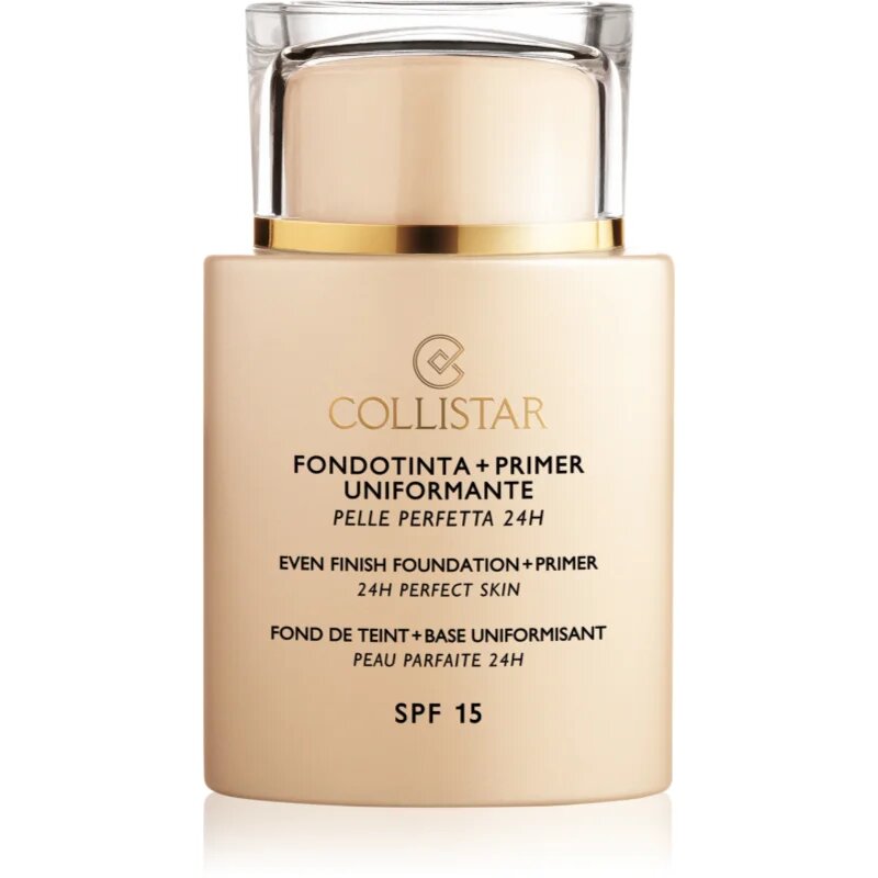 Collistar Even Finish Foundation+Primer 24h Perfect Skin tekoči puder in podlaga SPF 15 odtenek 1 Ivory 35 ml