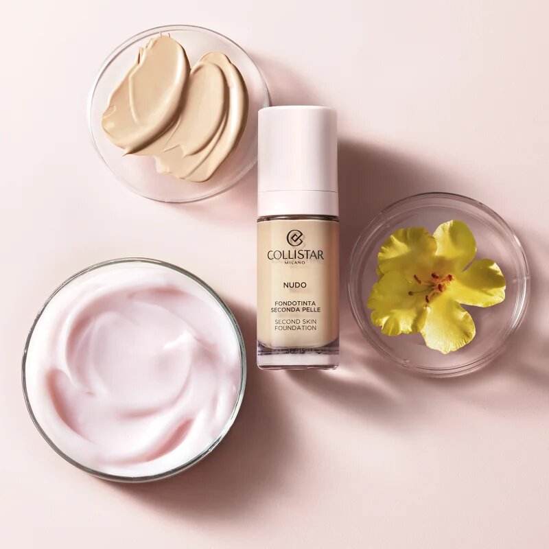 Collistar NUDO Second Skin Foundation SPF 15 posvetlitveni vlažilni tekoči puder z gladilnim učinkom odtenek 2R Beige Rosato 30 ml