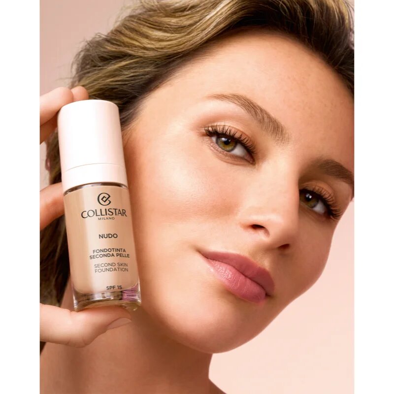 Collistar NUDO Second Skin Foundation SPF 15 posvetlitveni vlažilni tekoči puder z gladilnim učinkom odtenek 2R Beige Rosato 30 ml