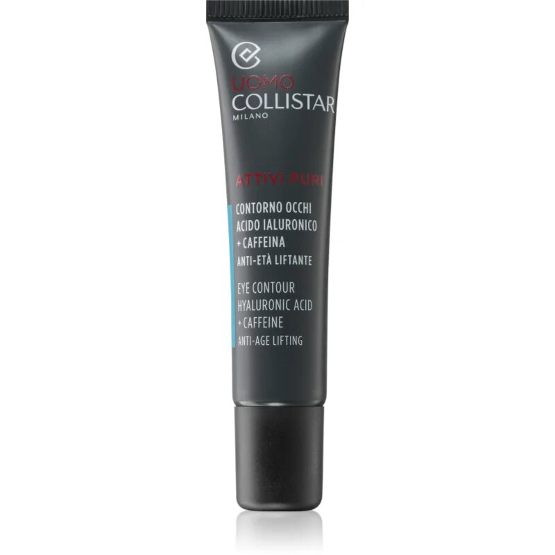 Collistar Uomo Attivi Puri Eye Contour Hyaluronic Acid + Caffeine Eye Contour posvetlitvena krema za predel okoli oči z Anti-age učinkom 15 ml