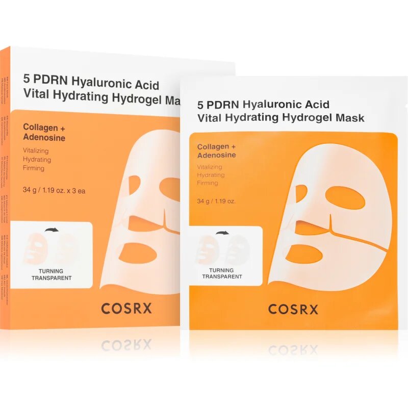 Cosrx 5 PDRN Hyaluronic Acid Vital Hydrating Hydrogel Mask intenzivna hidrogelna maska za posvetlitev in zgladitev kože 34 g