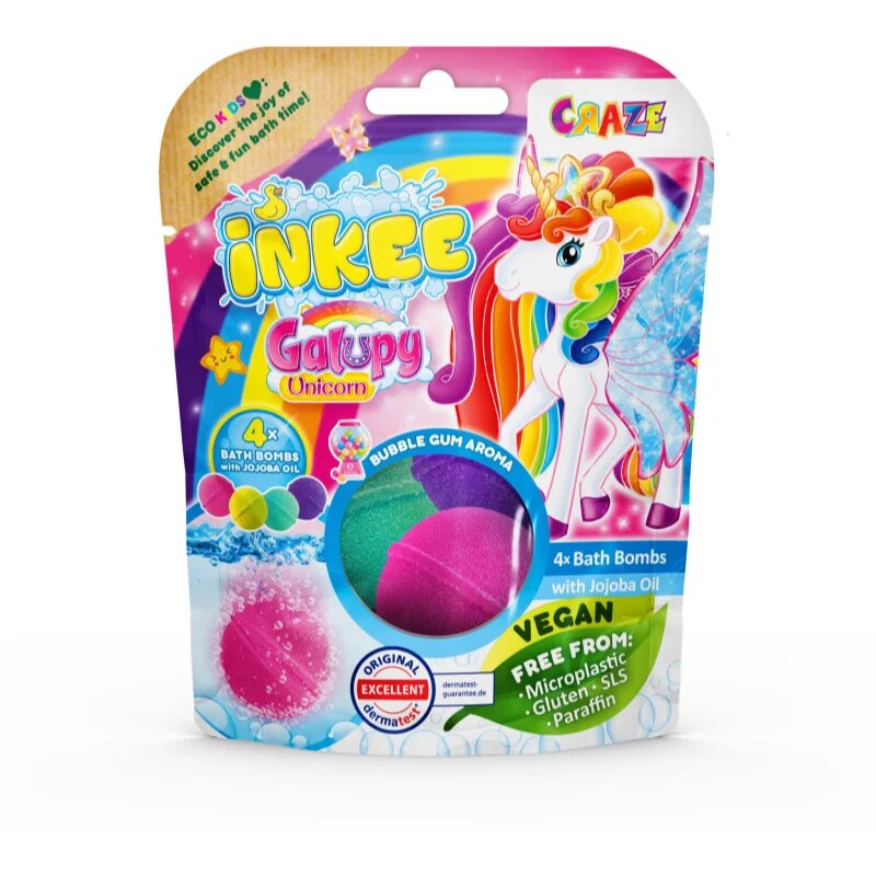 Craze INKEE Unicorn kroglica za kopel za otroke 4x50 g