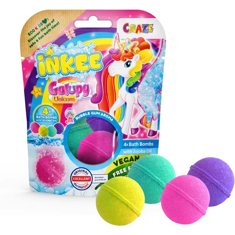 Craze INKEE Unicorn kroglica za kopel za otroke 4x50 g