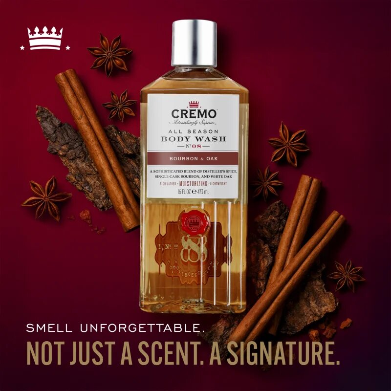 Cremo Bourbon & Oak gel za prhanje za moške Woody & Ambery 473 ml