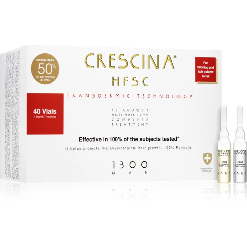 Crescina Transdermic 1300 Re-Growth and Anti-Hair Loss nega za spodbujanje rasti in proti izpadanju las za moške 40x35 ml
