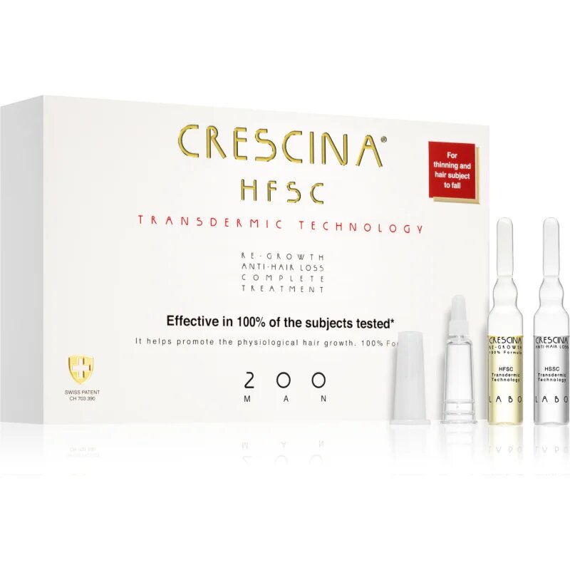 Crescina Transdermic 200 Re-Growth and Anti-Hair Loss nega za spodbujanje rasti in proti izpadanju las za moške 20x3.5 ml