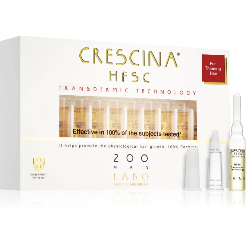 Crescina Transdermic 200 Re-Growth nega za spodbujanje rasti in proti izpadanju las za moške 20x3.5 ml