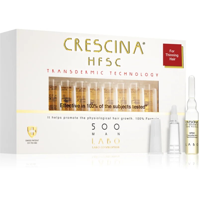 Crescina Transdermic 500 Re-Growth nega za spodbujanje rasti in proti izpadanju las za moške 20x3.5 ml