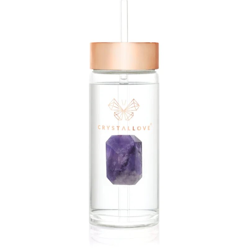 Crystallove Amethyst Straw Water Bottle Posoda za vodo s slamico 1 kos