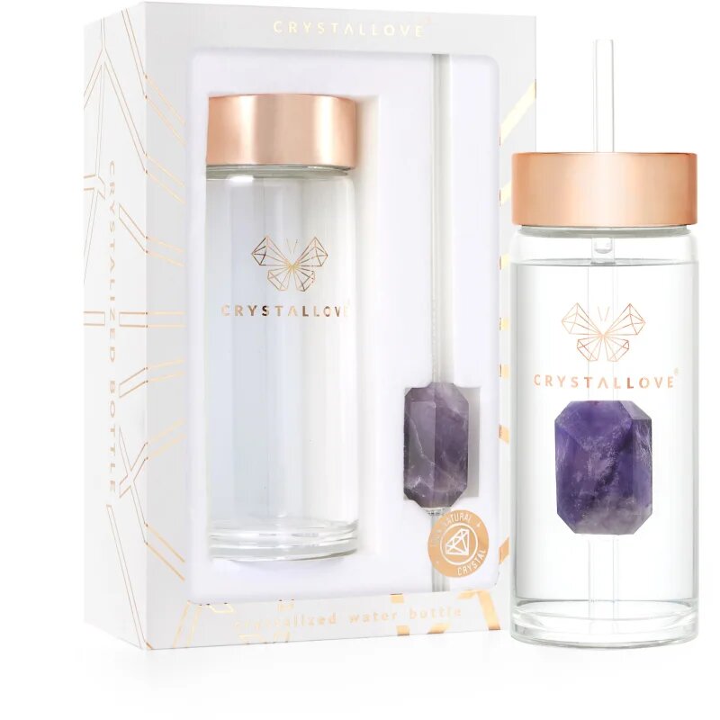 Crystallove Amethyst Straw Water Bottle Posoda za vodo s slamico 1 kos