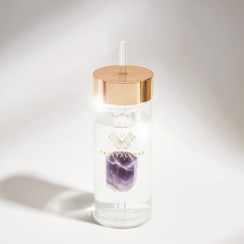 Crystallove Amethyst Straw Water Bottle Posoda za vodo s slamico 1 kos