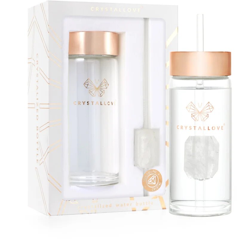 Crystallove Amethyst Straw Water Bottle Posoda za vodo s slamico Clear 1 kos