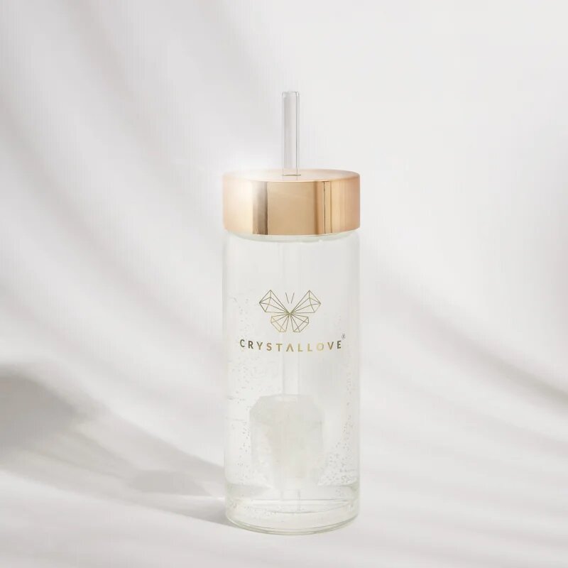 Crystallove Amethyst Straw Water Bottle Posoda za vodo s slamico Clear 1 kos