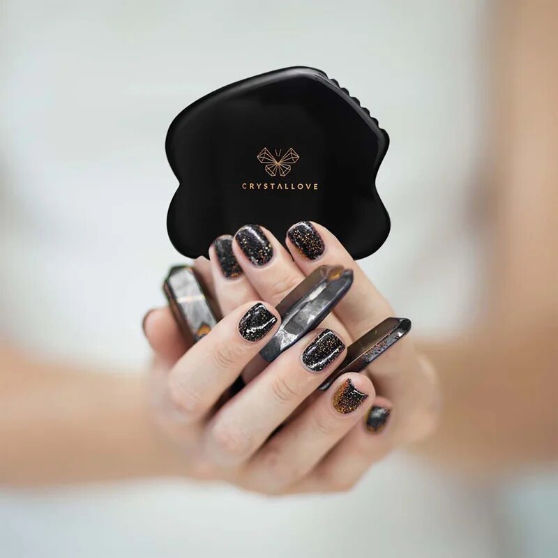 Crystallove Black Obsidian Contour Gua Sha pripomoček za masažo 1 kos