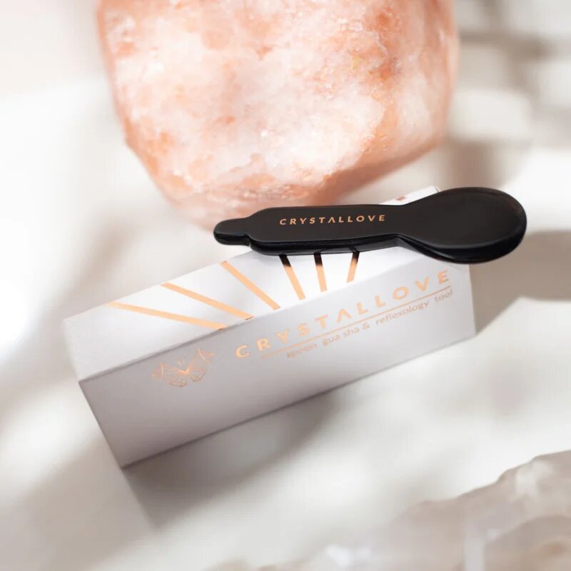 Crystallove Black Obsidian Spoon Eye Gua Sha pripomoček za masažo za predel okoli oči 1 kos