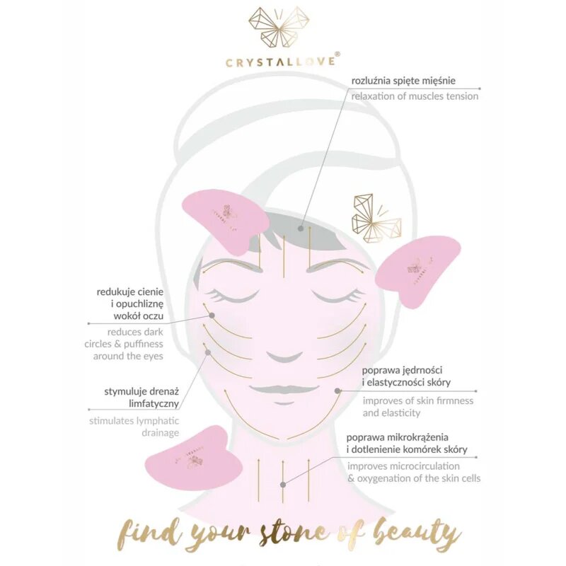 Crystallove Clear Quartz Gua Sha pripomoček za masažo 1 kos