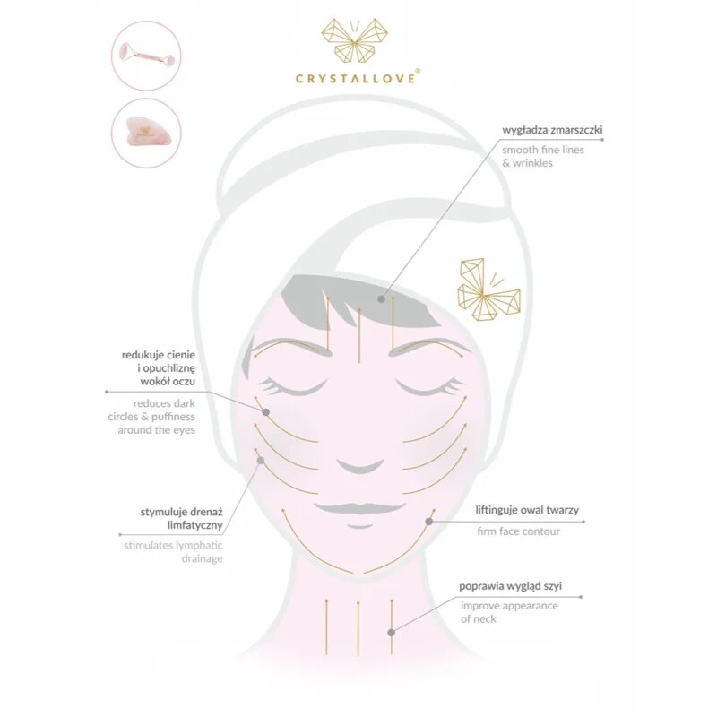 Crystallove Rose Quartz 3D Lift & Sculpt Facial Roller pripomoček za masažo 1 kos
