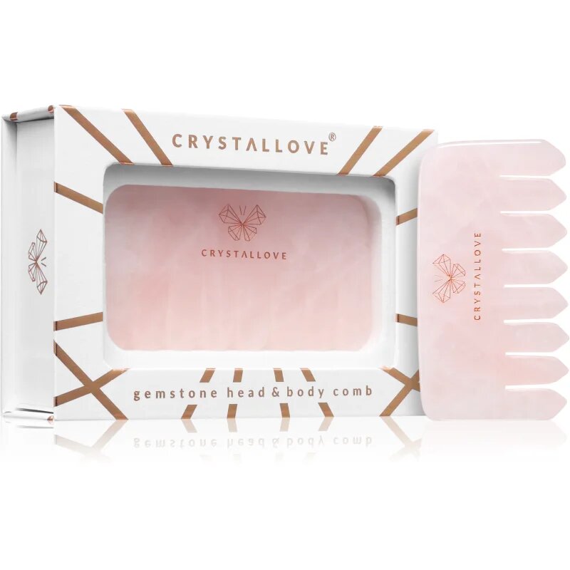 Crystallove Rose Quartz Comb pripomoček za masažo za lase in telo 1 kos