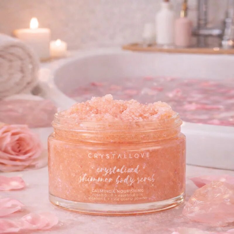 Crystallove Rose Quartz Shimmer Body Scrub piling za telo 200 g