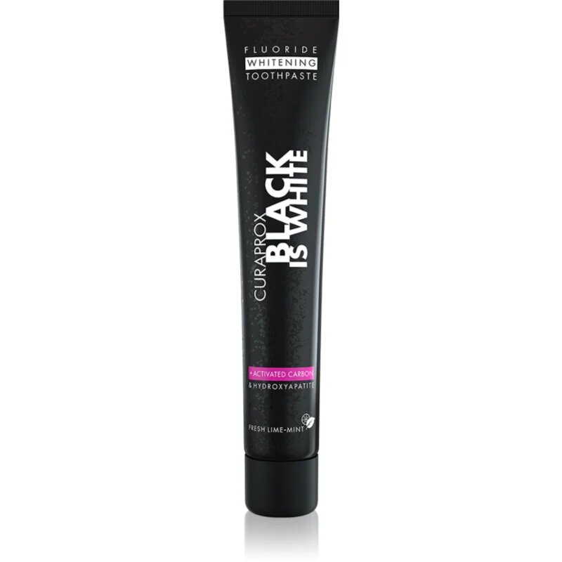 Curaprox Black is White belilna zobna pasta z aktivnim ogljem in hidroksiapatitom okus Fresh Lime-Mint 90 ml