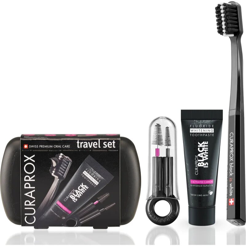 Curaprox Travel Set Black is White Potovalni set za zobe jezik in dlesni