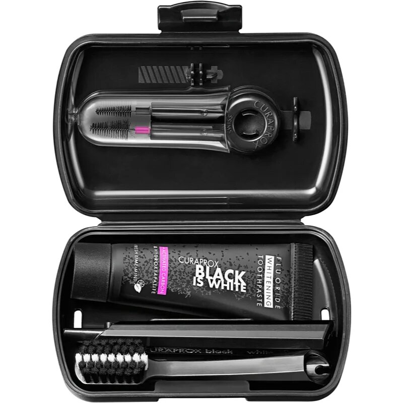 Curaprox Travel Set Black is White Potovalni set za zobe jezik in dlesni