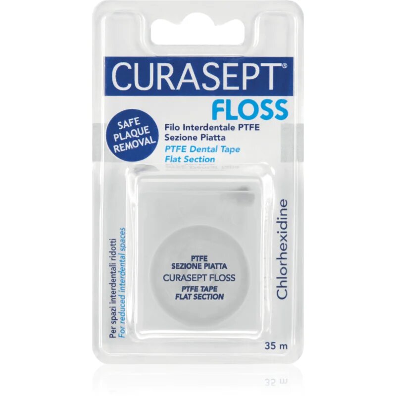 Curasept Dental Tape PTFE Flat Section zobni trak s teflonsko površino z antibakterijskim dodatkom 35 m