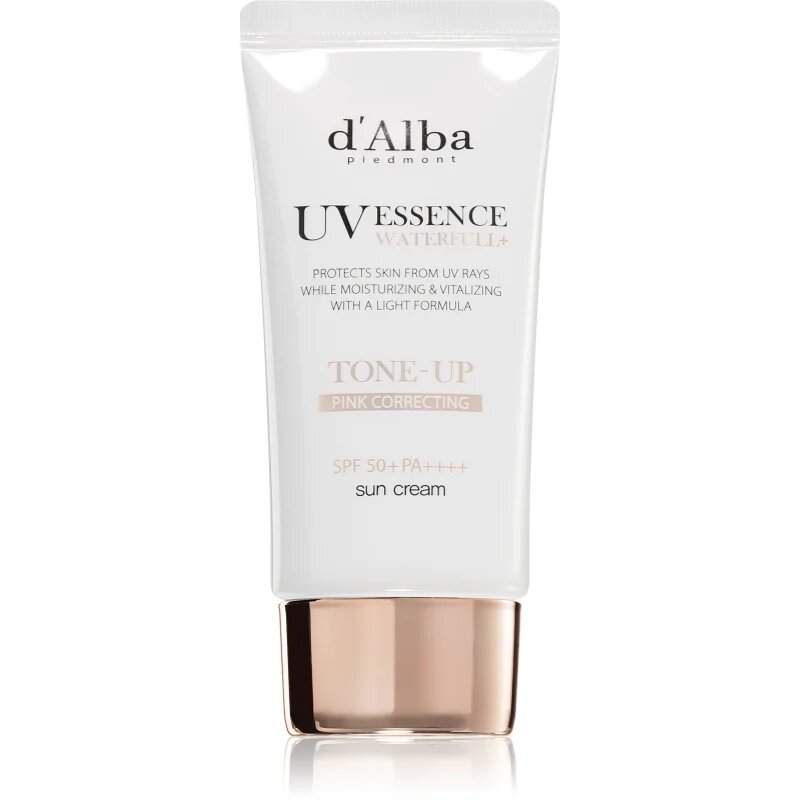 d'Alba Waterfull Pink Correcting Tone-Up Sun Cream krema za sončenje za obraz za osvetljevanje kože in hidratacijo SPF 50+ 50 ml