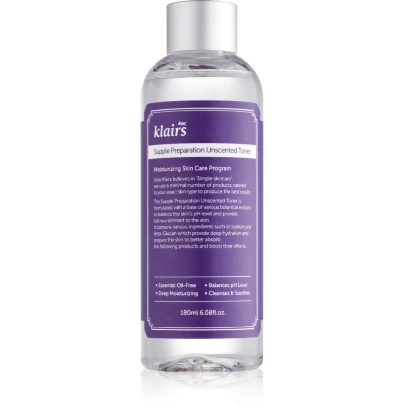 Dear Klairs Supple Preparation Unscented Toner vlažilni tonik ki uravnava pH kože brez dodanih dišav 180 ml